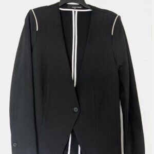 NORDSTROM AMANDA + CHELSEA Black Ponte Knit Blazer W/ White Trim/Piping